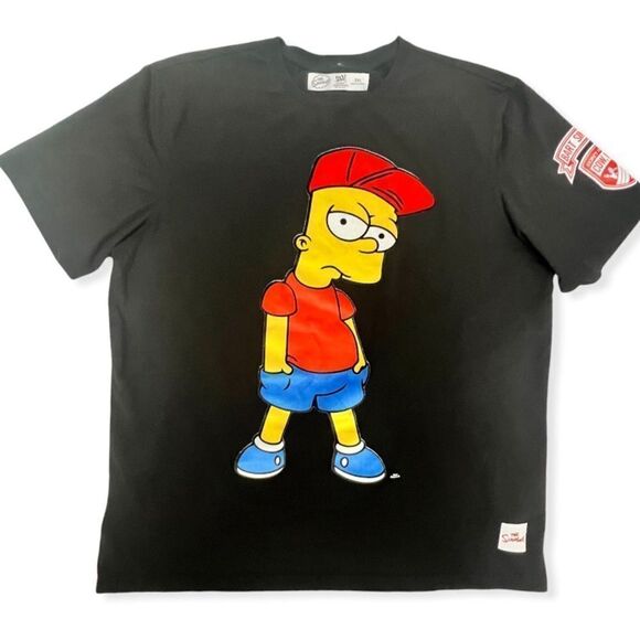 The Simpsons Bart Simpson Felt “LUCKY RED HAT” Short Sleeve Tee - Picture 1 of 12